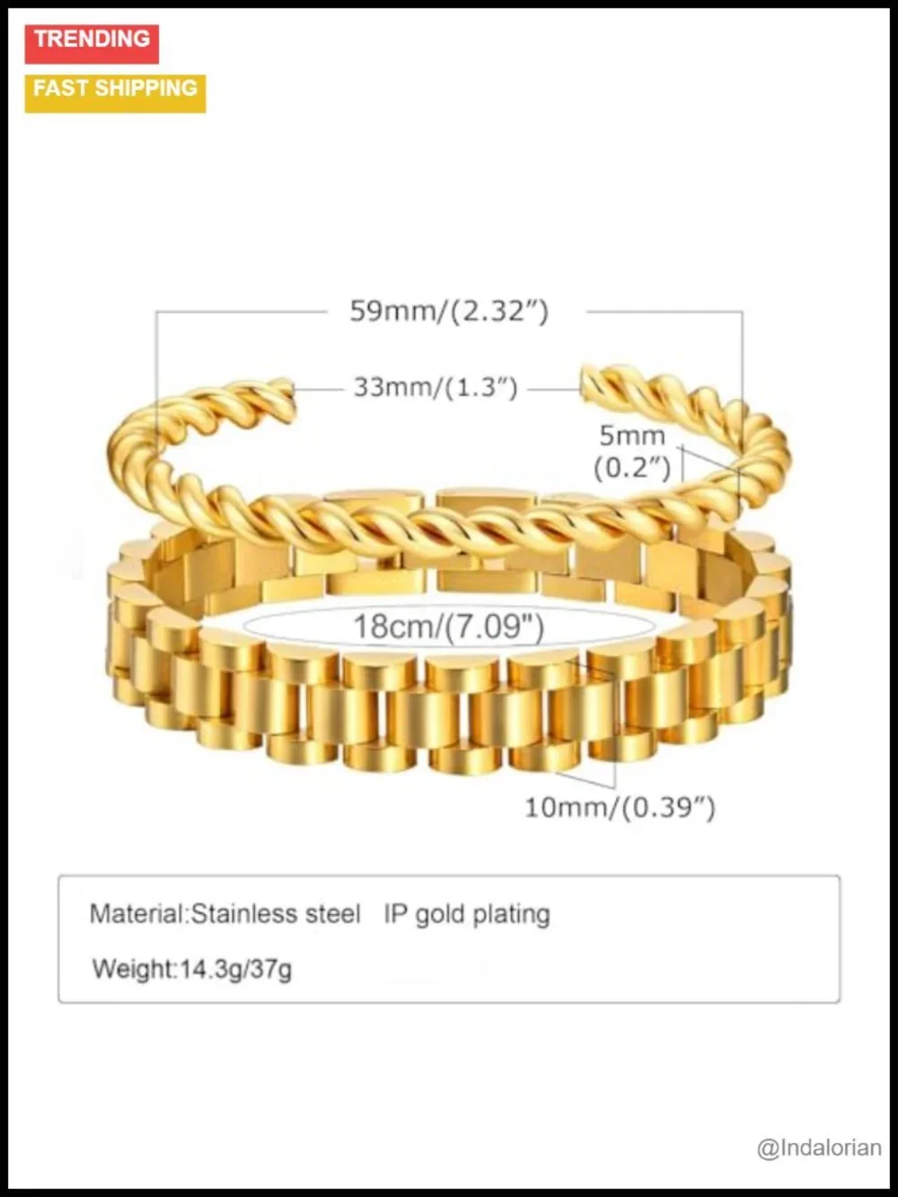18K Gold Plated Chain Link Bracelet Set Stainless Steel Crystal Friendship